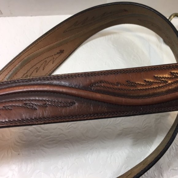 Original Larry Malan's Leegin Brown Leather Stitched Overlay Rodeo Belt Size 44 - Picture 8 of 14